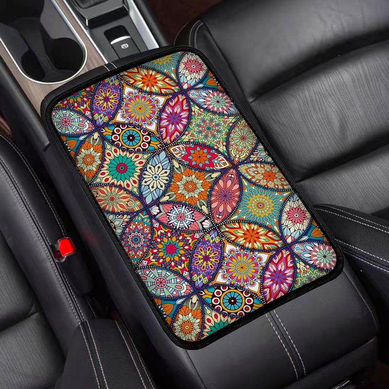Mokiwala Geometric Mandala Universal Armrest Cover Pad, Car Center Console Cushion Pad, Protect from Pet Claws, Dirt, and Sticky Fingers, Comfortable Car Decor Accessories Fit for Most Cars, Vehicles, SUVs - Image 1